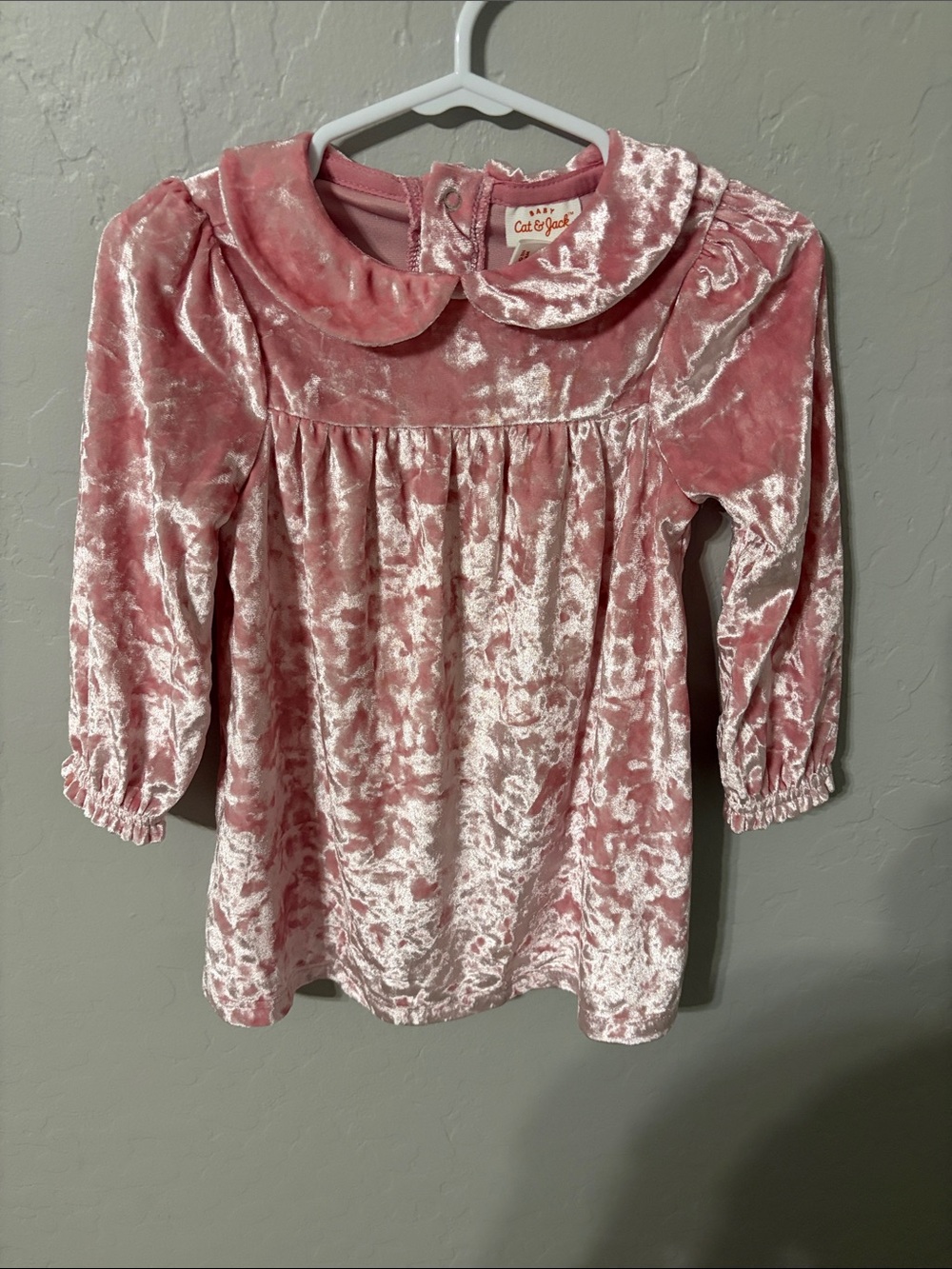 Cat & Jack Pink Crushed Velvet Peter Pan Collar Blouse